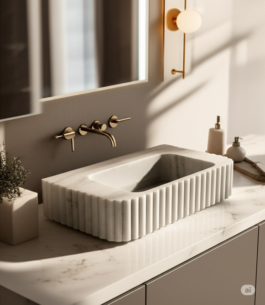 White Marble Rectangle Sink – Wall-Mount or Vanity Top