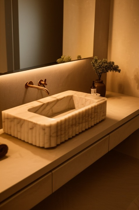 White Marble Rectangle Sink – Wall-Mount or Vanity Top