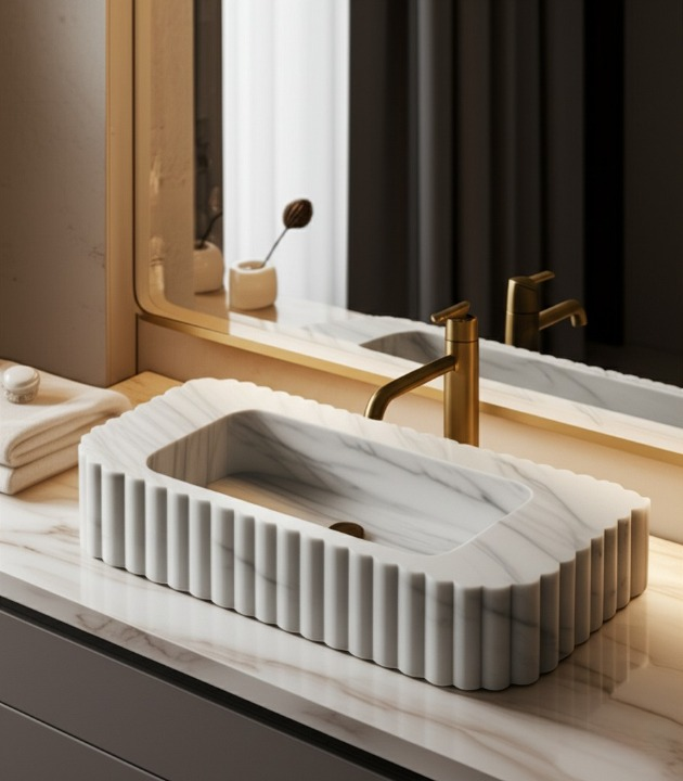 White Marble Rectangle Sink – Wall-Mount or Vanity Top