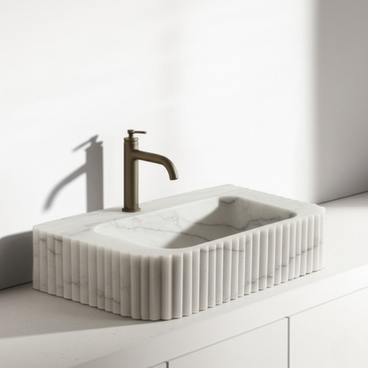 White Marble Rectangle Sink – Wall-Mount or Vanity Top