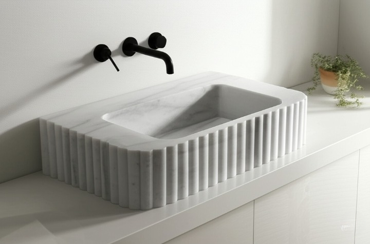 White Marble Rectangle Sink – Wall-Mount or Vanity Top