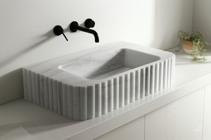 White Marble Rectangle Sink – Wall-Mount or Vanity Top