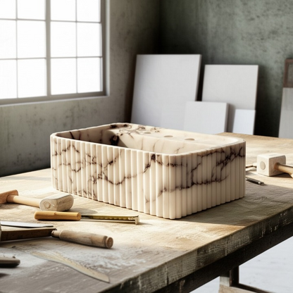 Calacatta Viola Marble Fluted Wall-Mounted Sink – Rectangular