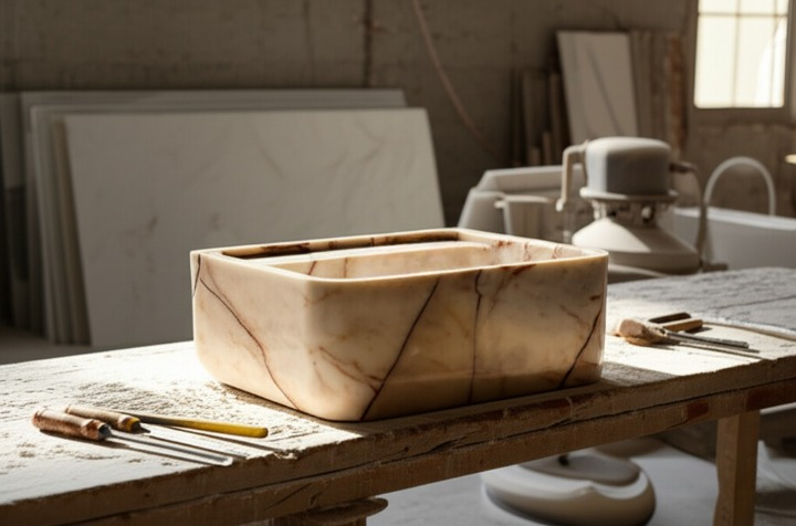 Afyon Sugar Marble Rectangular Wall-Mounted Sink