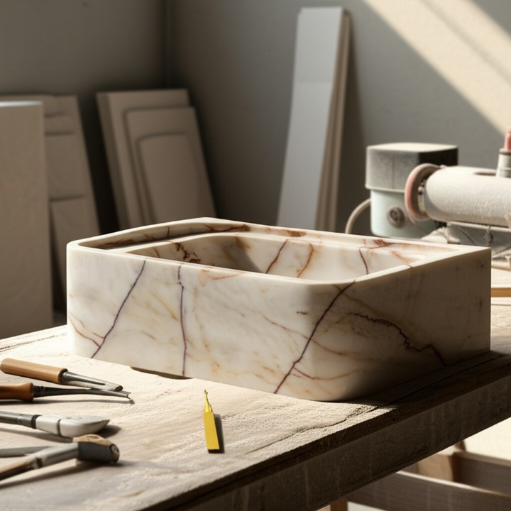 Afyon Sugar Marble Rectangular Wall-Mounted Sink