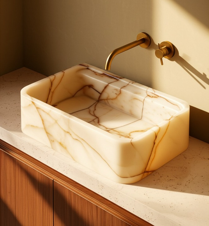 Afyon Sugar Marble Rectangular Wall-Mounted Sink