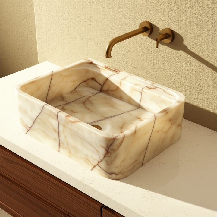 Afyon Sugar Marble Rectangular Wall-Mounted Sink
