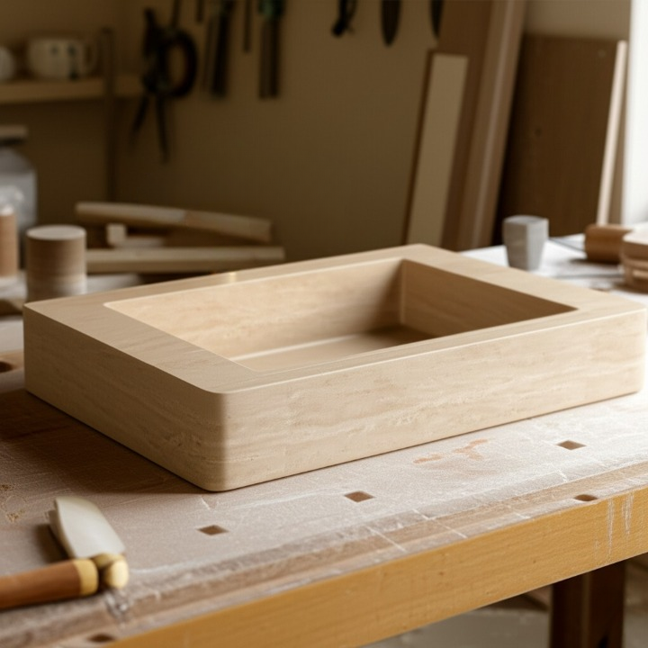 30" Rectangular Travertine Stone Sink – Handcrafted Bathroom Basin