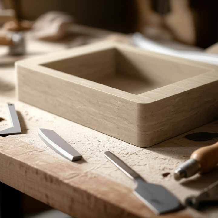 30" Rectangular Travertine Stone Sink – Handcrafted Bathroom Basin