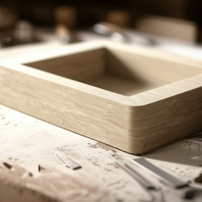 30" Rectangular Travertine Stone Sink – Handcrafted Bathroom Basin