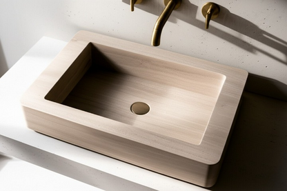 30" Rectangular Travertine Stone Sink – Handcrafted Bathroom Basin