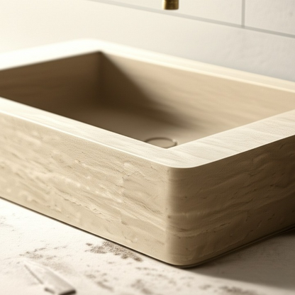 30" Rectangular Travertine Stone Sink – Handcrafted Bathroom Basin