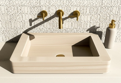 30" Rectangular Travertine Stone Sink – Handcrafted Bathroom Basin