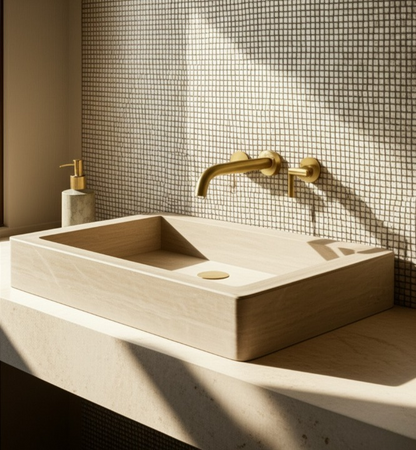 30" Rectangular Travertine Stone Sink – Handcrafted Bathroom Basin