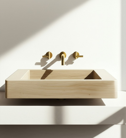 30" Rectangular Travertine Stone Sink – Handcrafted Bathroom Basin