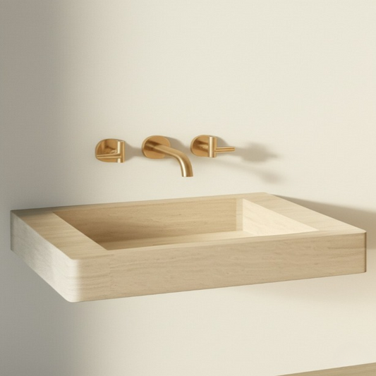 30" Rectangular Travertine Stone Sink – Handcrafted Bathroom Basin