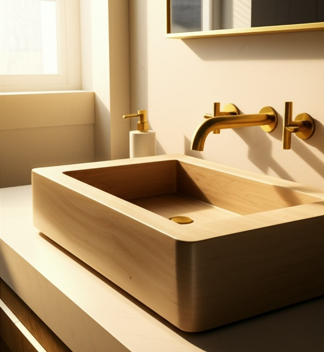 30" Rectangular Travertine Stone Sink – Handcrafted Bathroom Basin