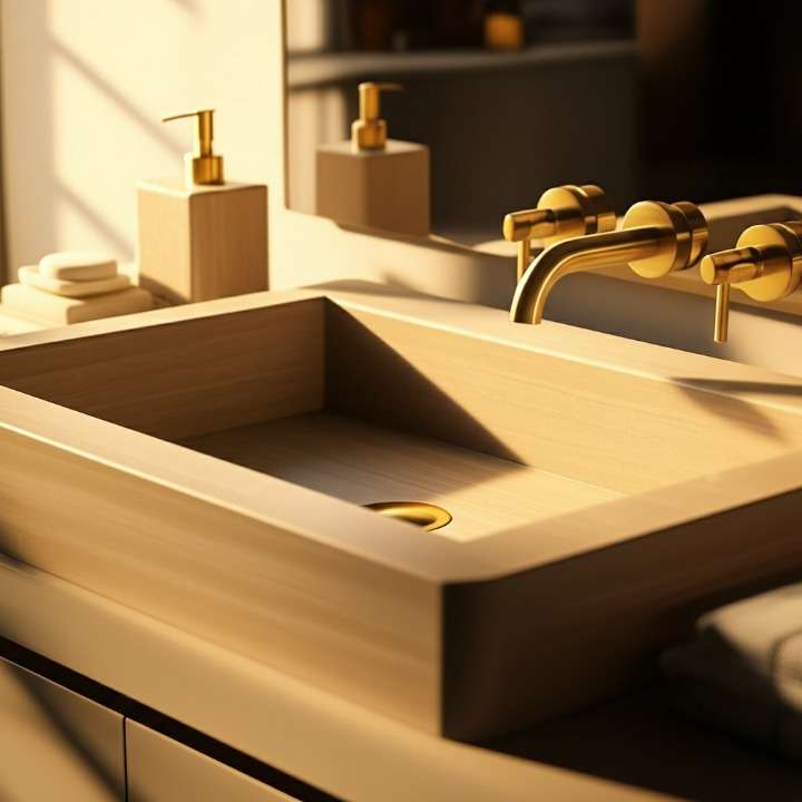 30" Rectangular Travertine Stone Sink – Handcrafted Bathroom Basin