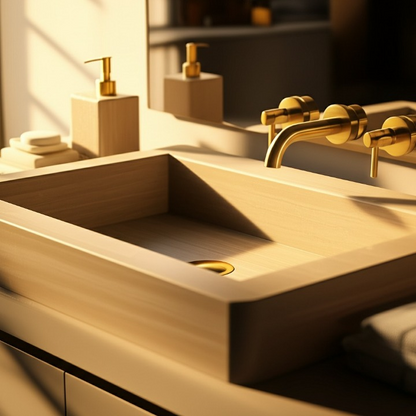 30" Rectangular Travertine Stone Sink – Handcrafted Bathroom Basin