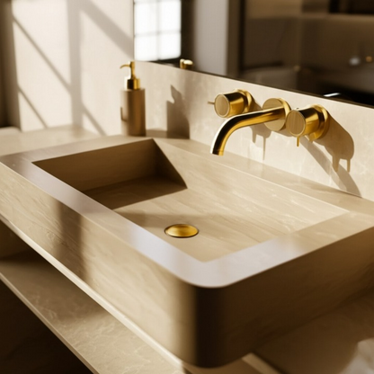 30" Rectangular Travertine Stone Sink – Handcrafted Bathroom Basin