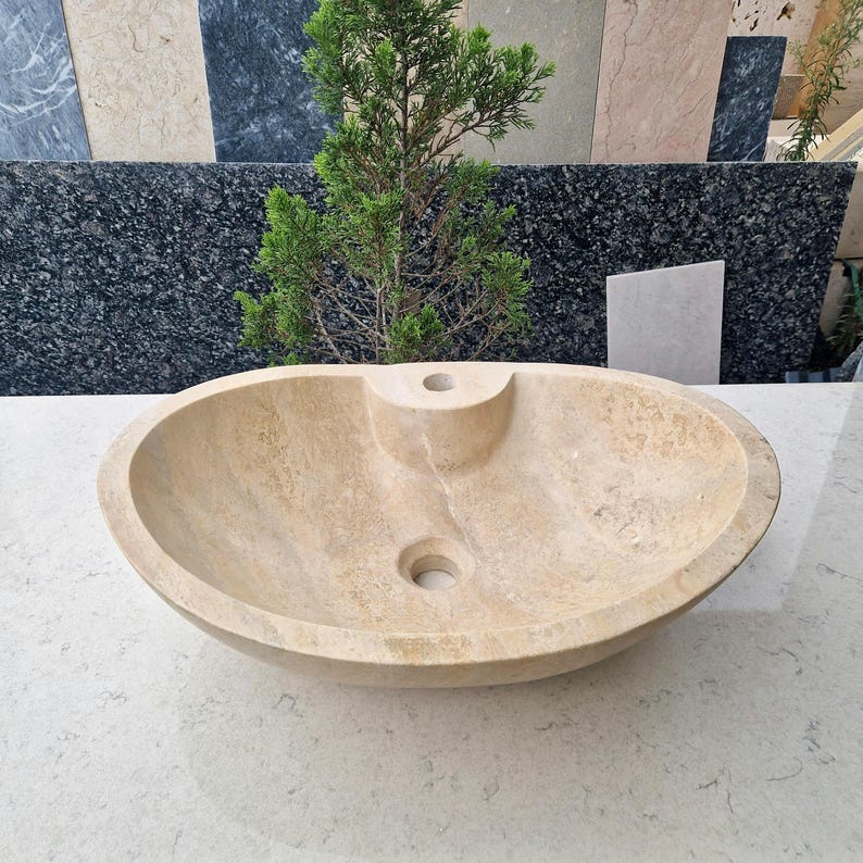 Hand-Carved Travertine Marble Basin