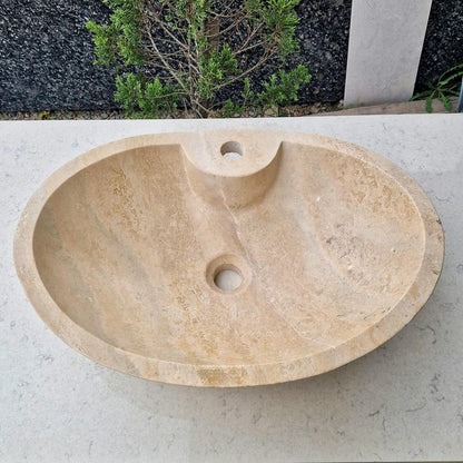 Hand-Carved Travertine Marble Basin