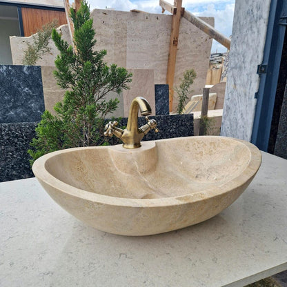 Hand-Carved Travertine Marble Basin
