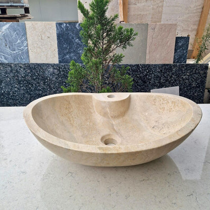 Hand-Carved Travertine Marble Basin