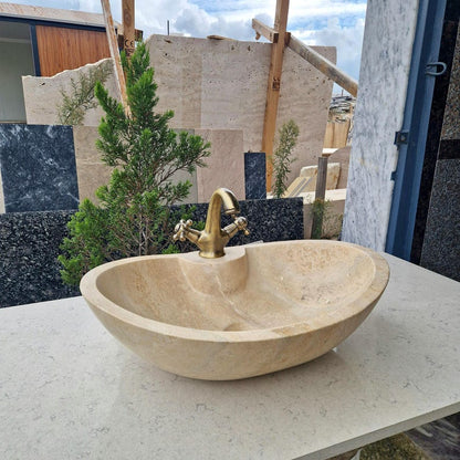 Hand-Carved Travertine Marble Basin