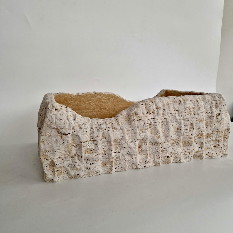 Hand-Carved Natural Stone Wall Mounted Travertine Sink