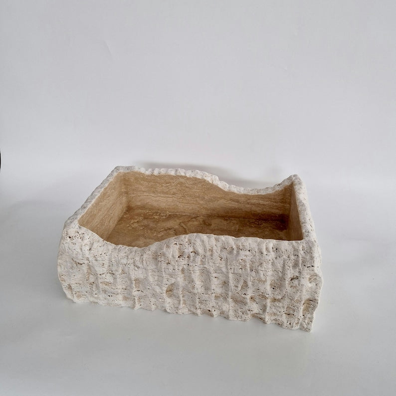 Hand-Carved Natural Stone Wall Mounted Travertine Sink