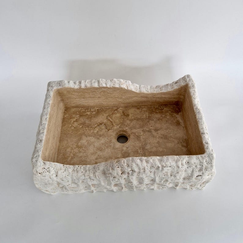 Hand-Carved Natural Stone Wall Mounted Travertine Sink