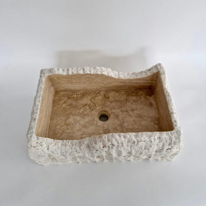 Hand-Carved Natural Stone Wall Mounted Travertine Sink