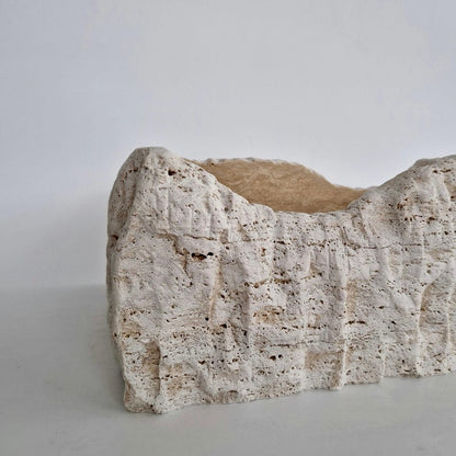Hand-Carved Natural Stone Wall Mounted Travertine Sink