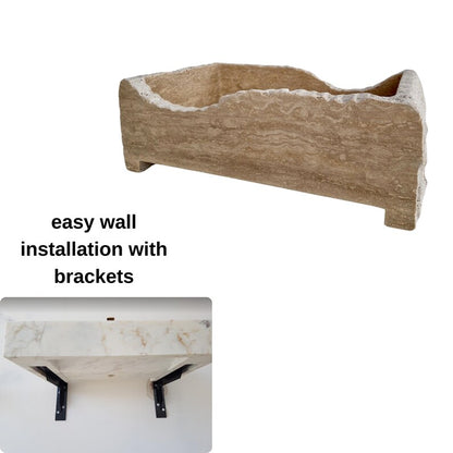 Hand-Carved Natural Stone Wall Mounted Travertine Sink