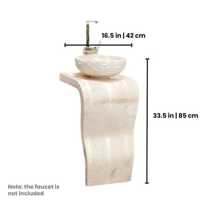 Beige Sculptural Stone Marble Pedestal Sink