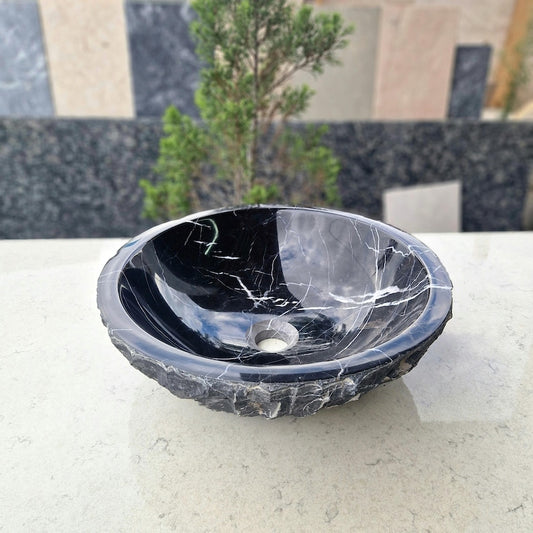 Black Chiseled Marble Vessel Sink