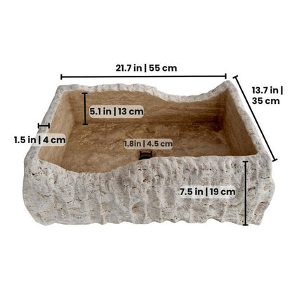 Hand-Carved Natural Stone Wall Mounted Travertine Sink