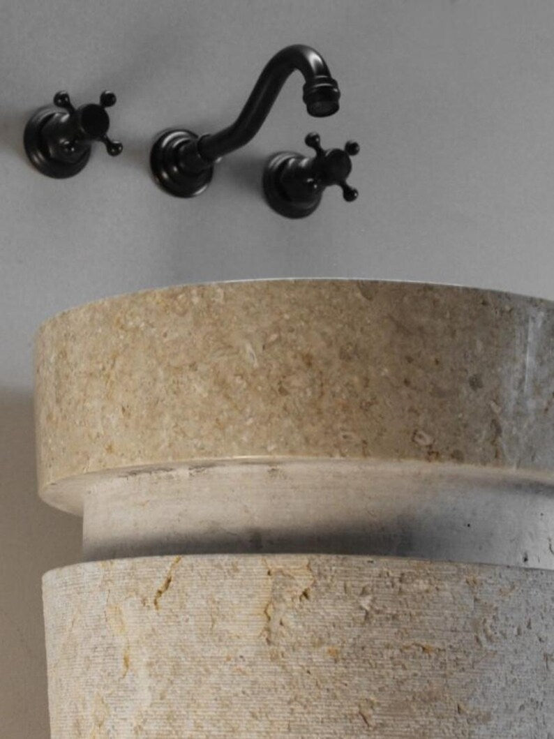 Beige Marble Pedestal Sink,Hand-Carved Stone Sink