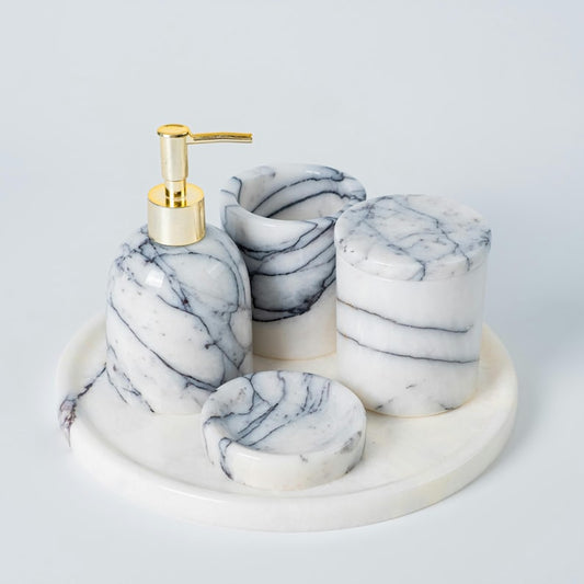 5-Pieces Marble Bathroom Accessory Set
