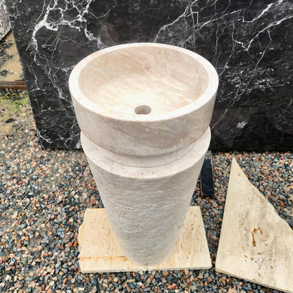 Beige Marble Pedestal Sink,Hand-Carved Stone Sink